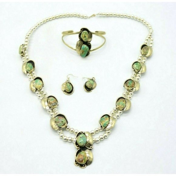 Handmade Jewelry - Blue Royston Turquoise Navajo Mexican Silver Neckl